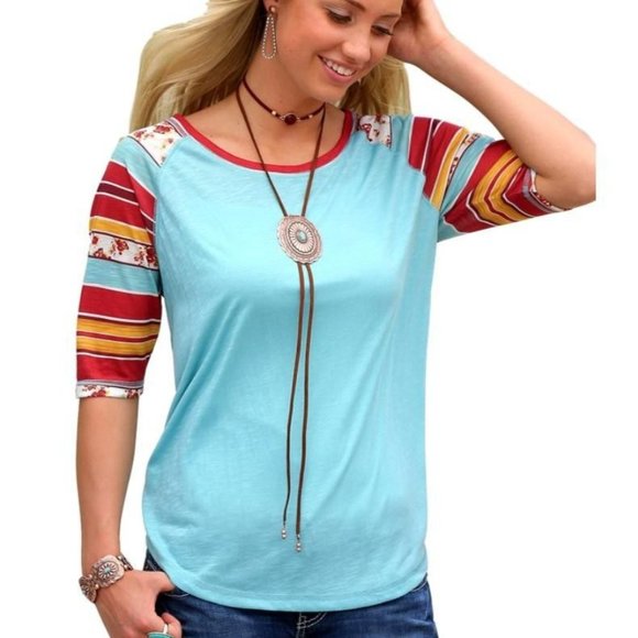 Women's Medium Printed Sleeve Raglan Fashion Tee - Picture 1 of 6